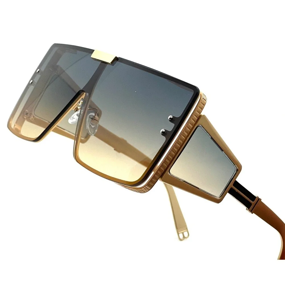 Sunglasses Oversized Designer Green Yellow Lens Sun Glasses Men Lentes Gafas New